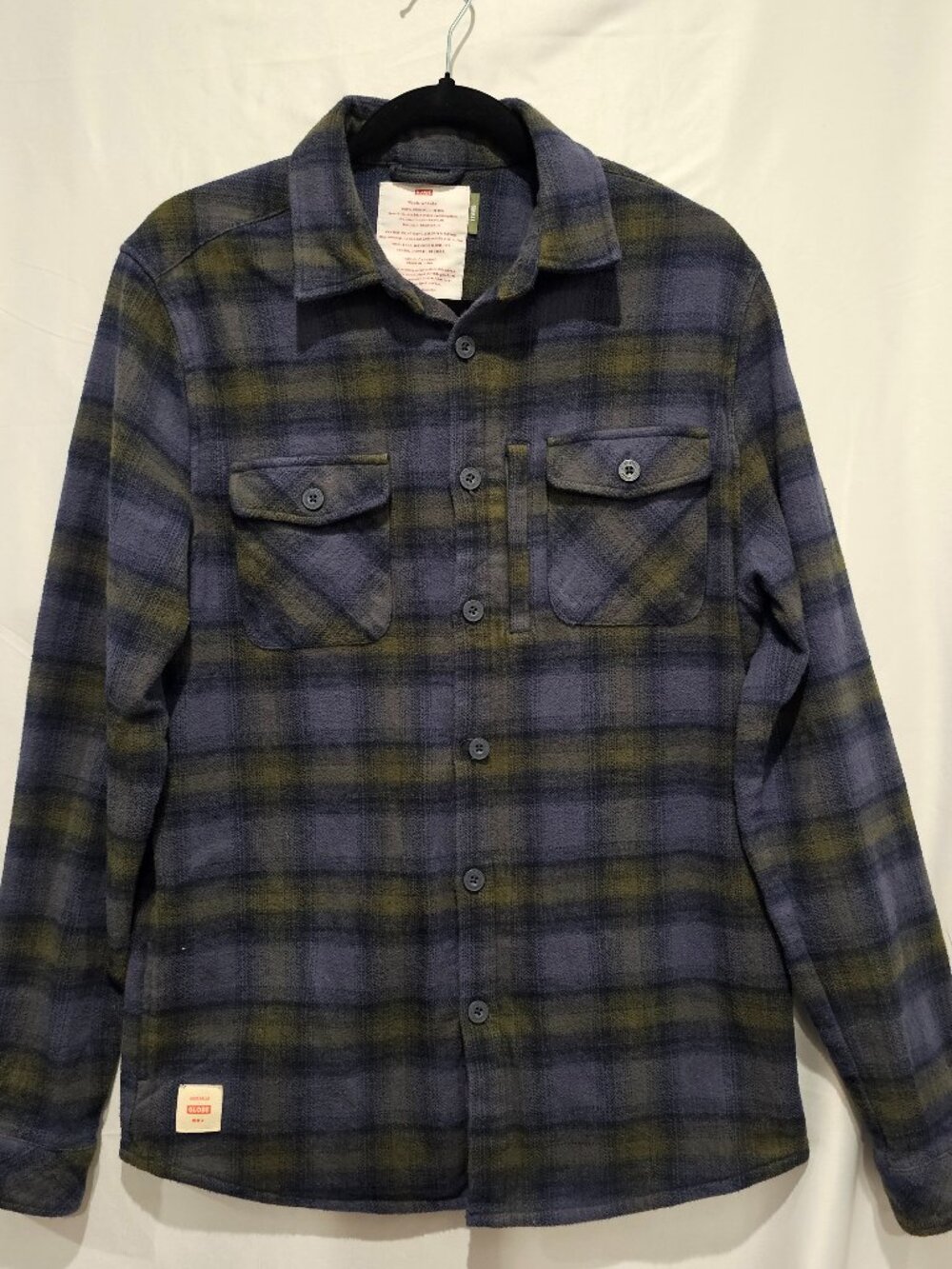 Globe Men's Organic Cotton Plaid Flannel Wanderer Shacket - Green/Blue S